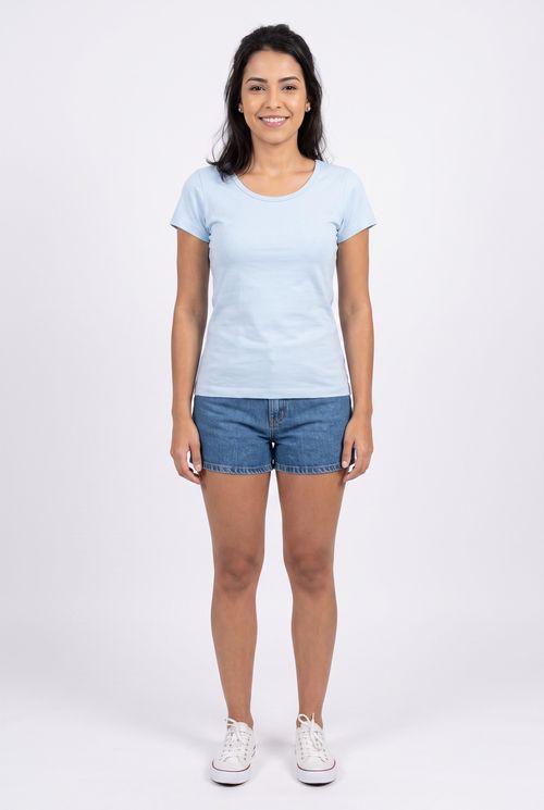 Blusa Feminina Básica em Algodão Azul Claro