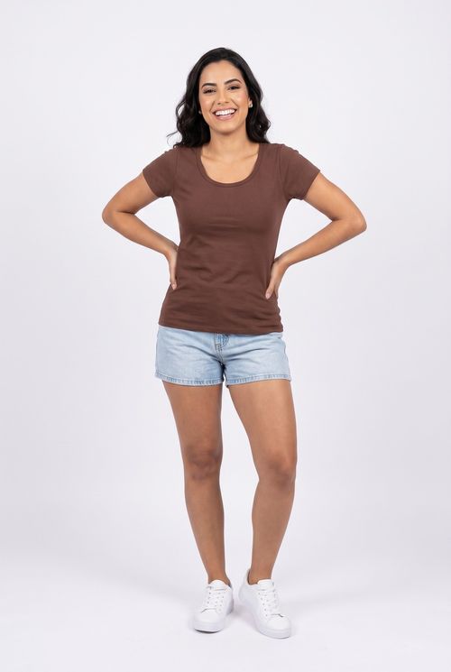Blusa Feminina Básica em Algodão Marrom Escuro