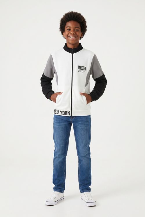 Jaqueta Moletom Infantil Menino Colorblock New York Off White