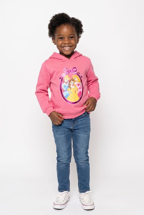 Moletom Infantil Menina Rosa com Estampa Princesas Disney