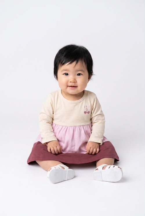 Vestido Infantil Menina Bege e Rosa Estampa Cereja