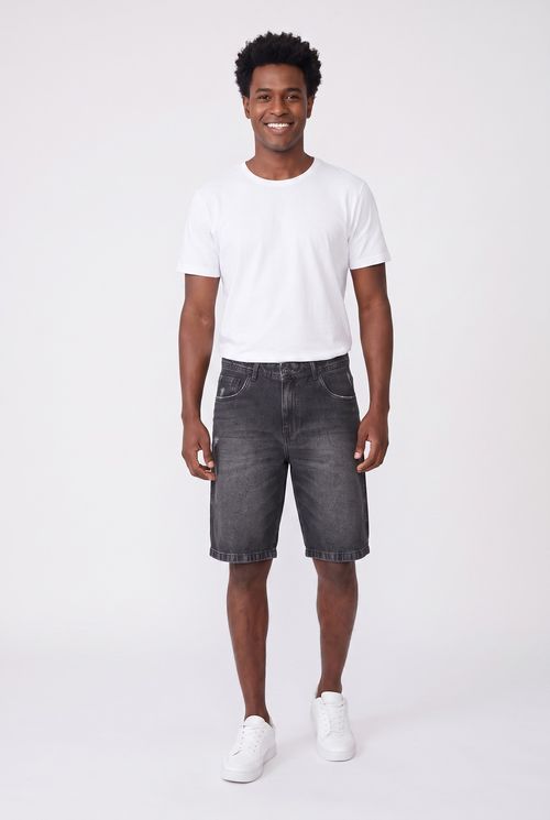 Bermuda Jeans Masculina Reta Estonada Preta
