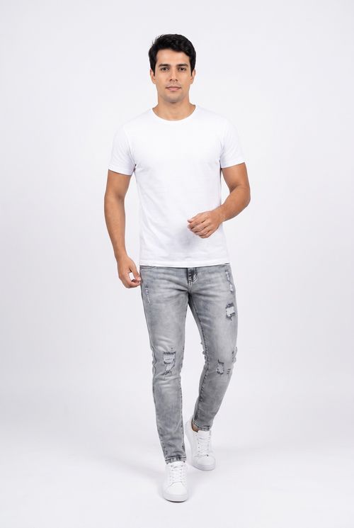 Calça Masculina Slim em Sarja Cinza Escuro