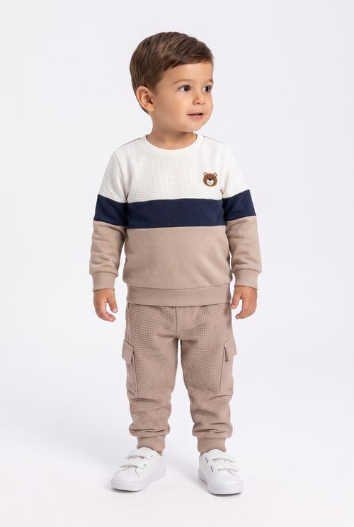 Conjunto Infantil Menino Off White com Urso