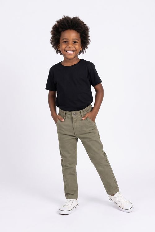 Calça Infantil Chino Reta Verde Militar