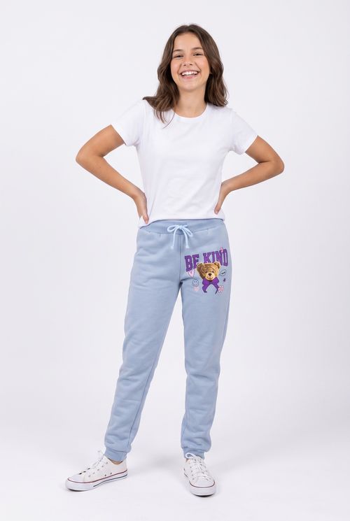 Calça Jogger Infantil Menino Azul Estampa Urso Be Kind