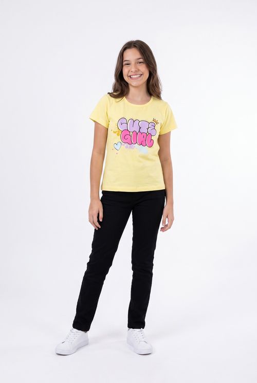 Blusa Infantil Menina Amarela Estampada Cute Girl