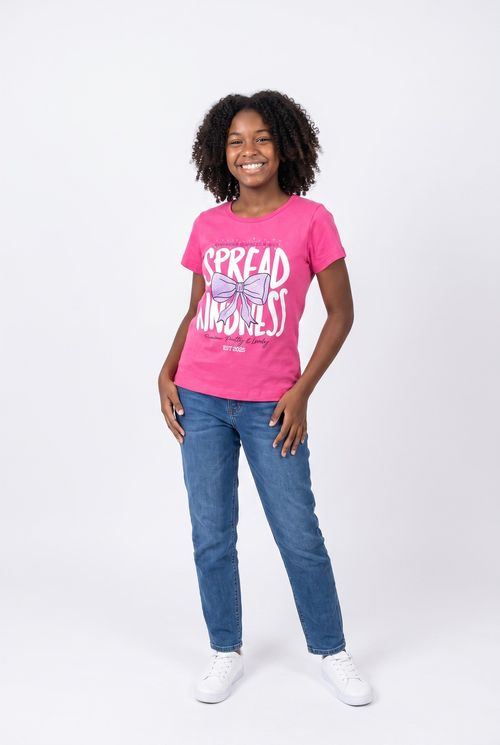 Blusa Infantil Menina Rosa Spread Kindness com Laço