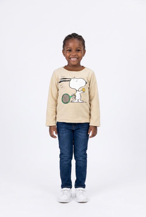 Moletom Infantil Menino Bege Snoopy Jogador de Tênis