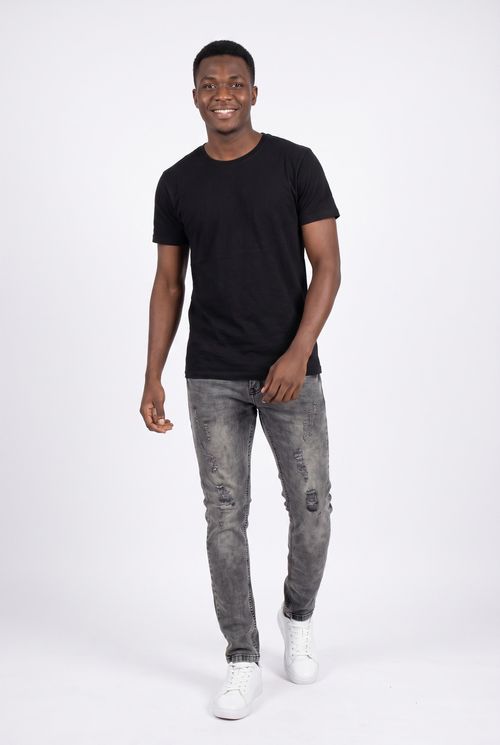 Calça Jeans Masculina Skinny Destroyer Cinza