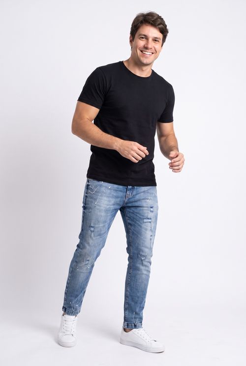 Calça Jeans Masculina Skinny Destroyer Azul Claro
