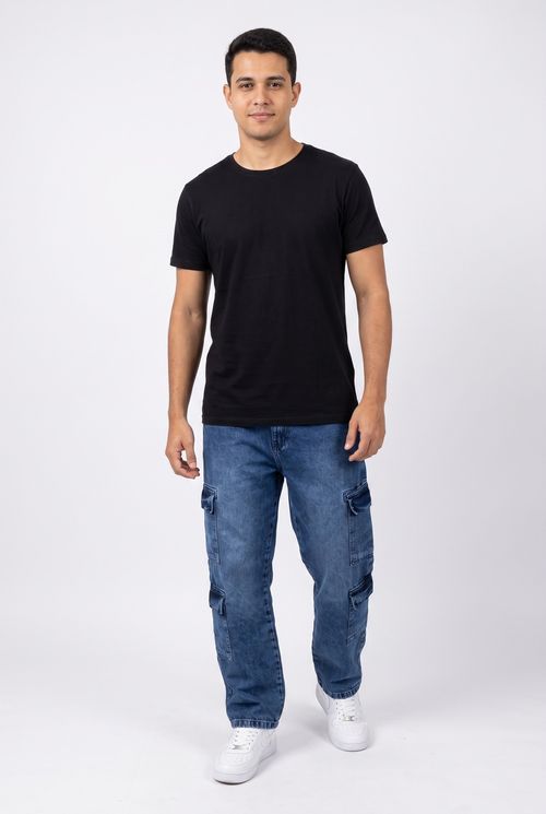 Calca masc aj 70255 jns reta cargo bls m jeans azul medio