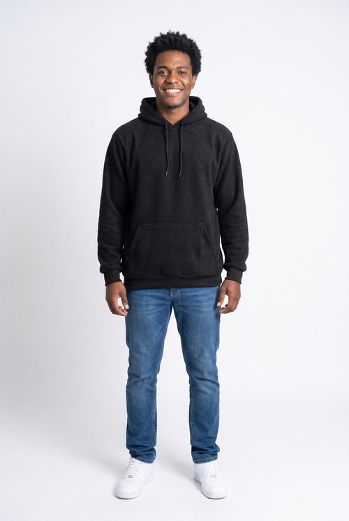 Moletom Masculino Sherpa Soft com Capuz Preto