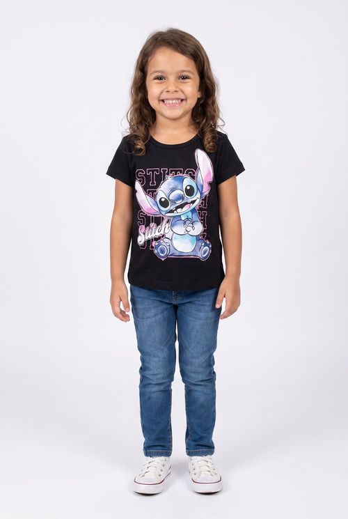 Camiseta Infantil Menino Preta Stitch Algodão