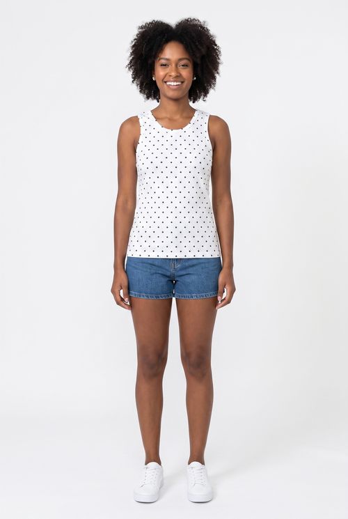Regata Feminina Cotton Poá Off White
