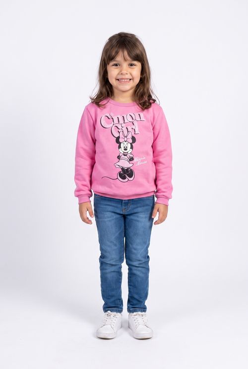 Blusa Infantil Menina Moletom Rosa Médio Estampa Minnie