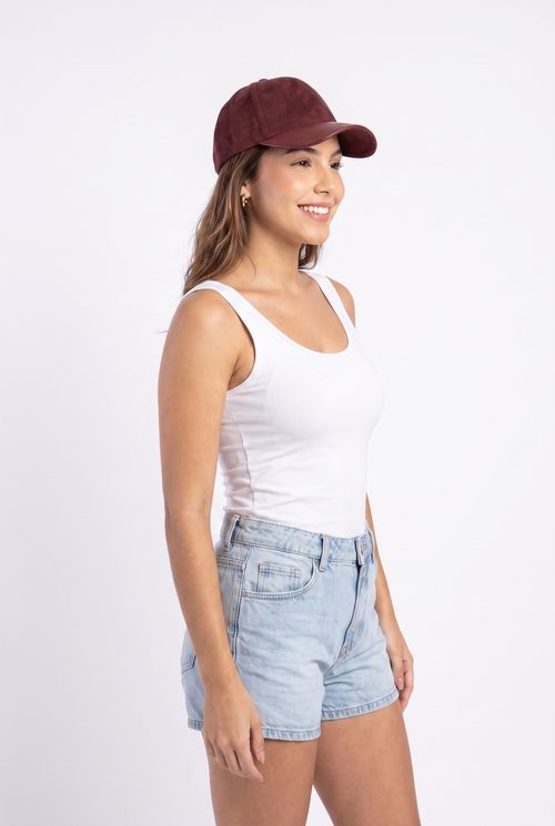 Boné Feminino Suede Vinho com Aba em Couro Sintético