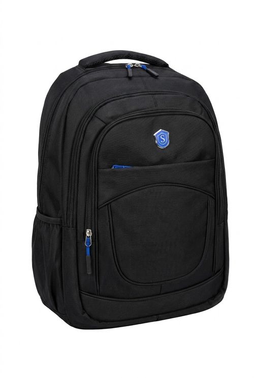 Mochila Executiva Unissex Preta com Detalhes Azuis