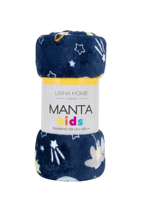 Manta Infantil Microfibra Azul Estampa Espaço 150x200cm