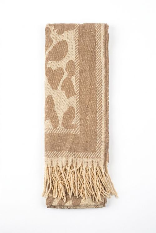 Pashmina Feminina Bege Animal Print com Franjas