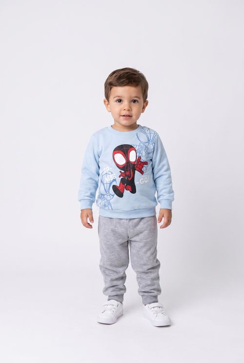 Conjunto Infantil Menino Moletom Azul e Cinza Homem-Aranha