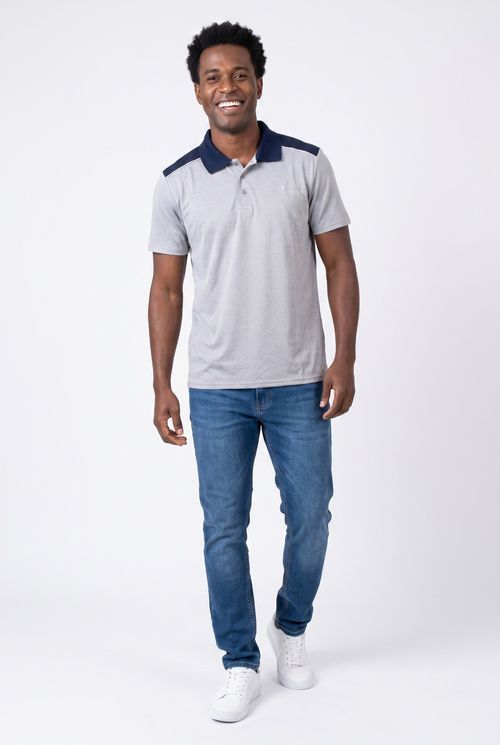 Camisa Polo Masculina Dry Fit Cinza Mescla