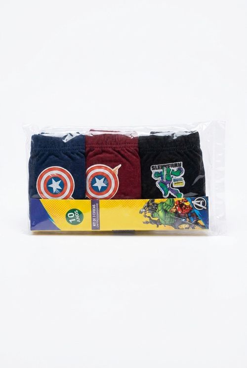 Kit 3 Cuecas Infantil Menino 10 Anos Avengers Algodão