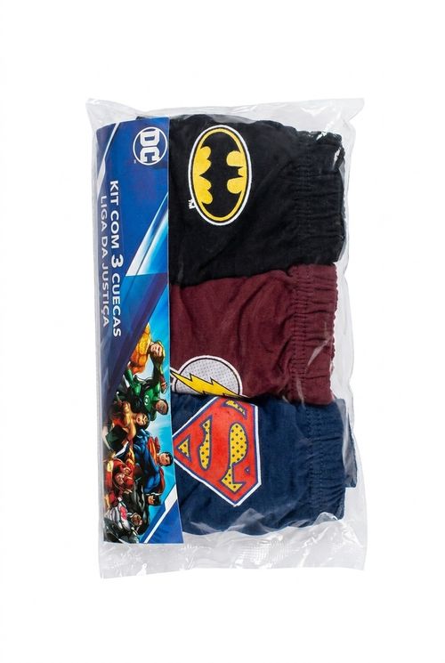 Kit 3 Cuecas Infantis Liga da Justiça Algodão