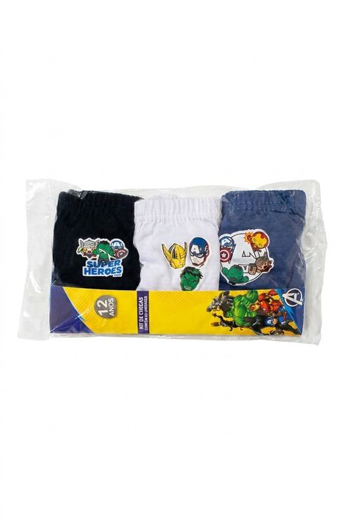 Kit 3 Cuecas Infantil Menino Algodão Avengers 12 Anos