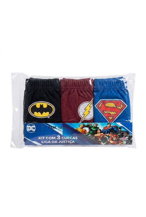 Kit 3 Cuecas Infantil Menino Algodão Liga da Justiça