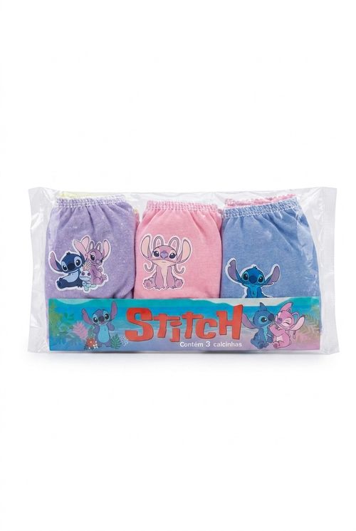 Kit 3 Calcinhas Infantis Menina Algodão Estampa Stitch
