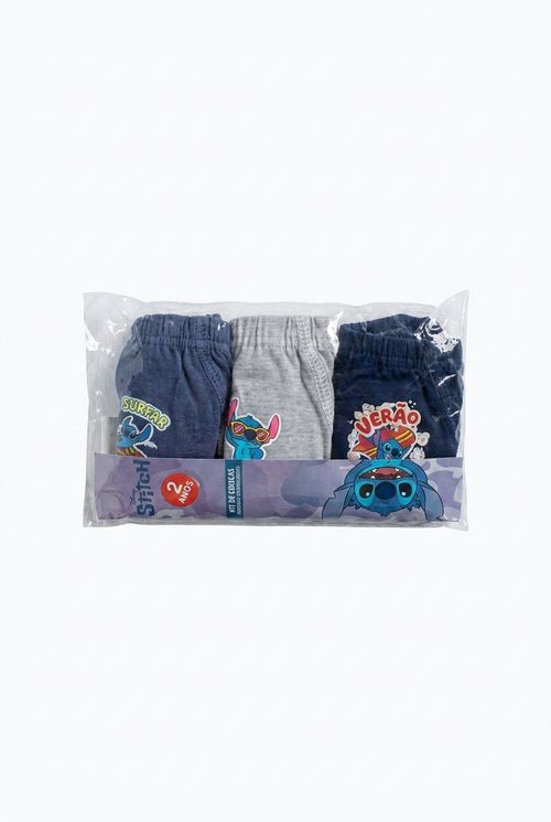 Kit 3 Cuecas Infantis Menino Algodão Stitch