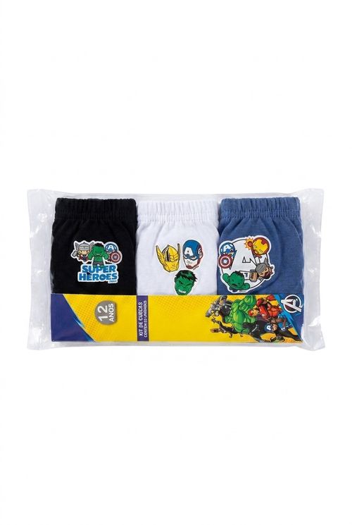 Kit 3 Cuecas Infantis Menino Algodão Estampa Avengers