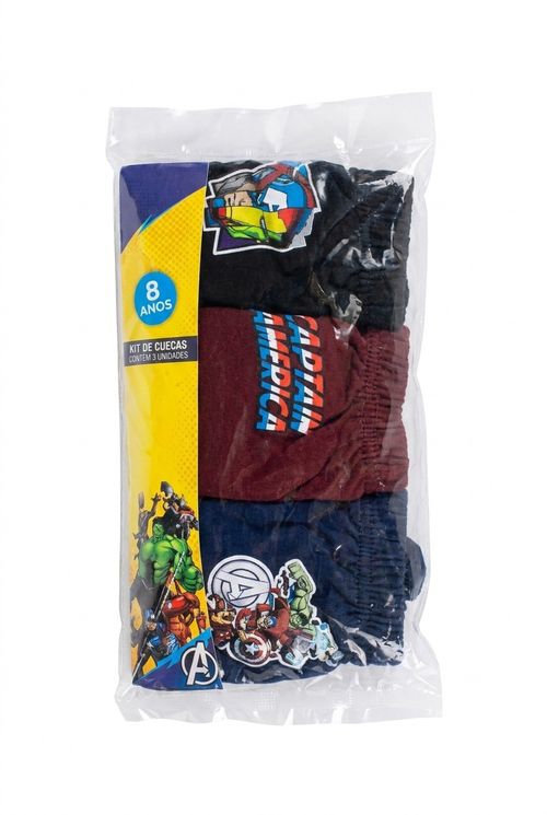 Kit 3 Cuecas Infantil Menino Algodão Avengers 8 Anos