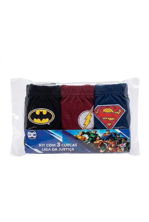 Kit 3 Cuecas Infantil Algodão Liga da Justiça