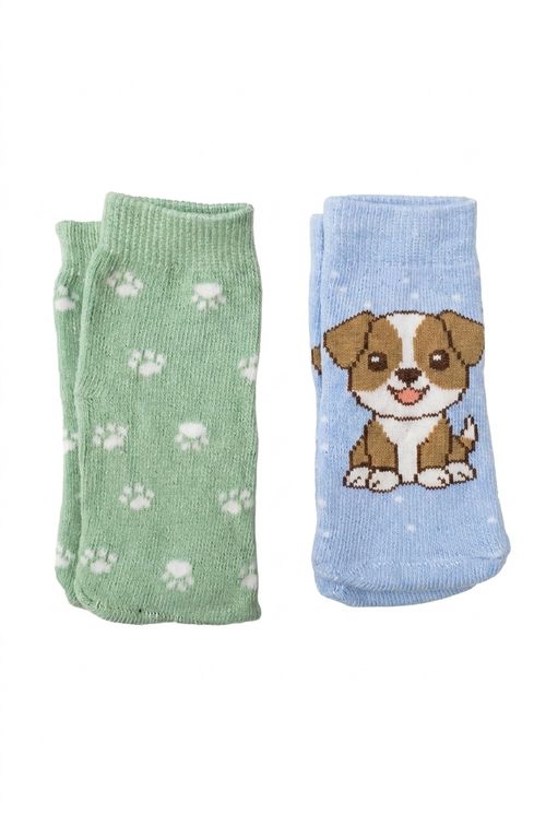 Kit 2 Pares Meias Infantis Algodão Cachorrinho e Patinhas