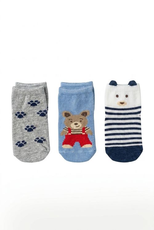 Kit 3 Pares Meias Infantis Algodão Estampadas Ursinho