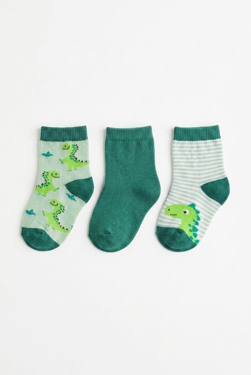 Kit 3 Pares Meia Infantil Menino Verde Estampa Dinossauro