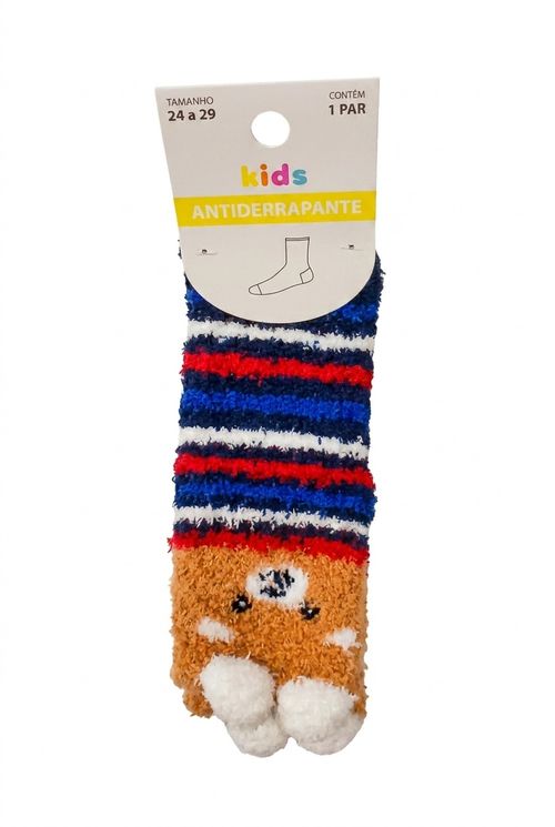 Meia Infantil Chenille Antiderrapante Ursinho 3D 24-29