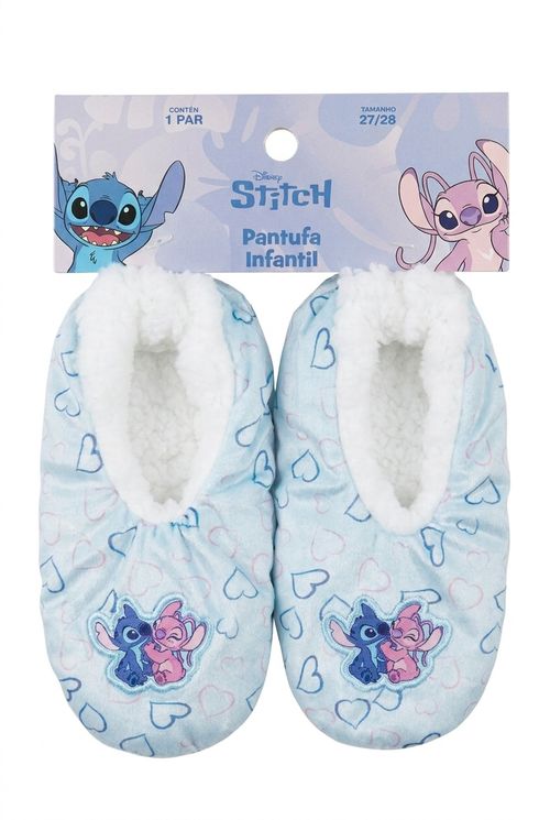 Pantufa Infantil Menina Azul Stitch e Angel Peluciada