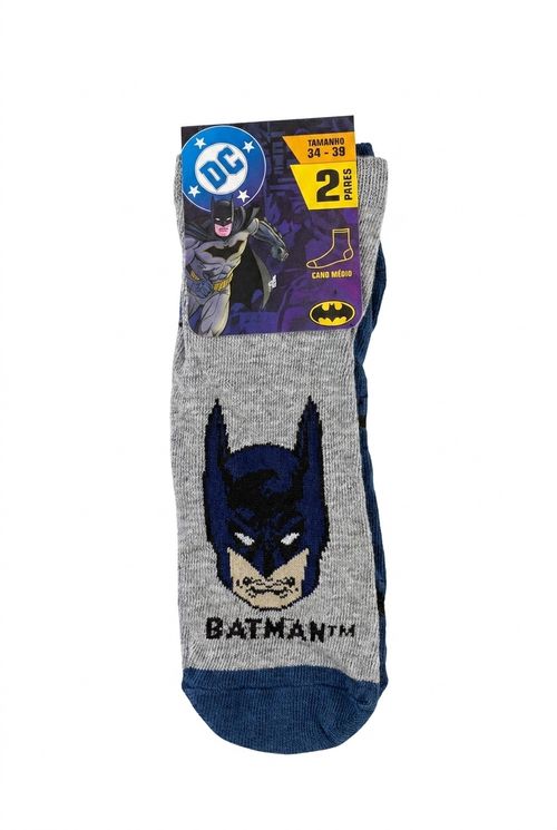 Kit 2 Meias Cano Médio Infantil Batman Cinza e Azul
