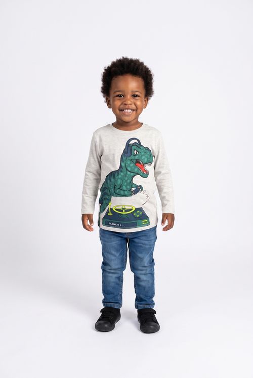 Camiseta Infantil Menino Cinza Mescla Estampa Dino