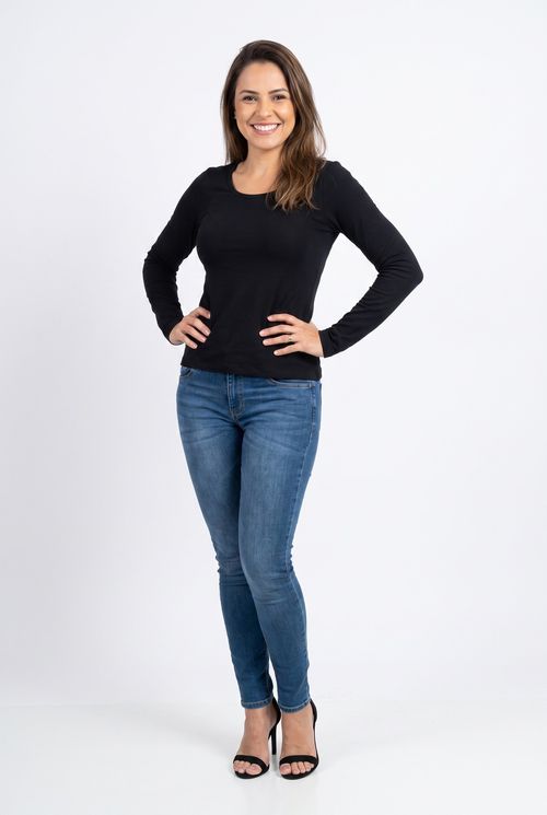 Blusa fem bsc frl314 m/l cotton frl314b preto