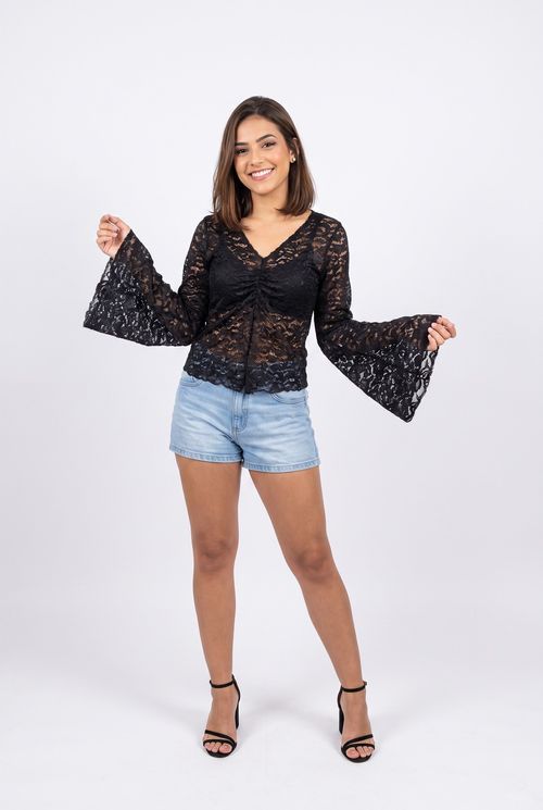 Blusa fem jovem m/l ffl404 tule preto preto
