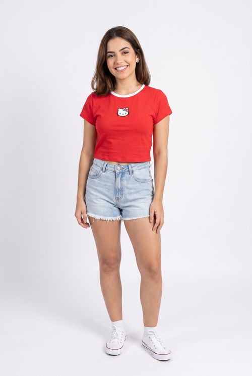 Blusa fem lic ffl442 m/c cot hello verme vermelho medio