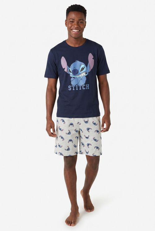 Int masc amj069 pijama curto mc stitch azul escuro