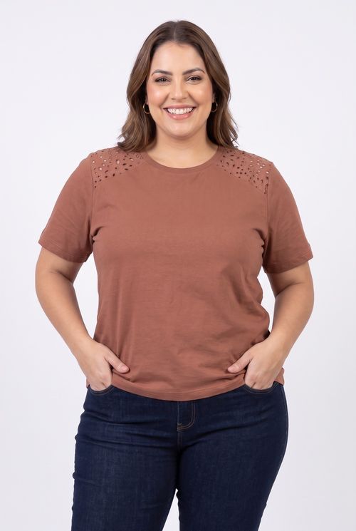 Blusa Feminina em Meia Malha Marrom Escuro