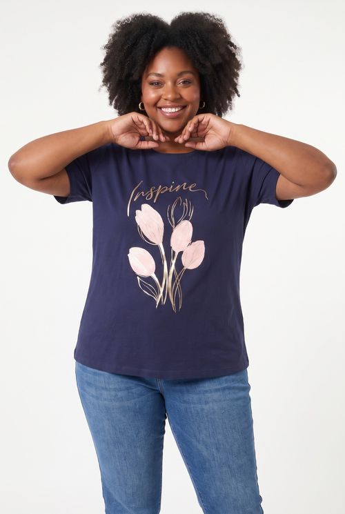 Blusa Feminina Plus Size Meia Malha Azul Escuro