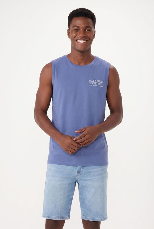Regata Masculina Azul Médio com Silk