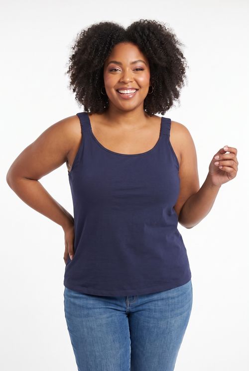 Regata Feminina Plus Size Viscolycra Alça Franzida Azul